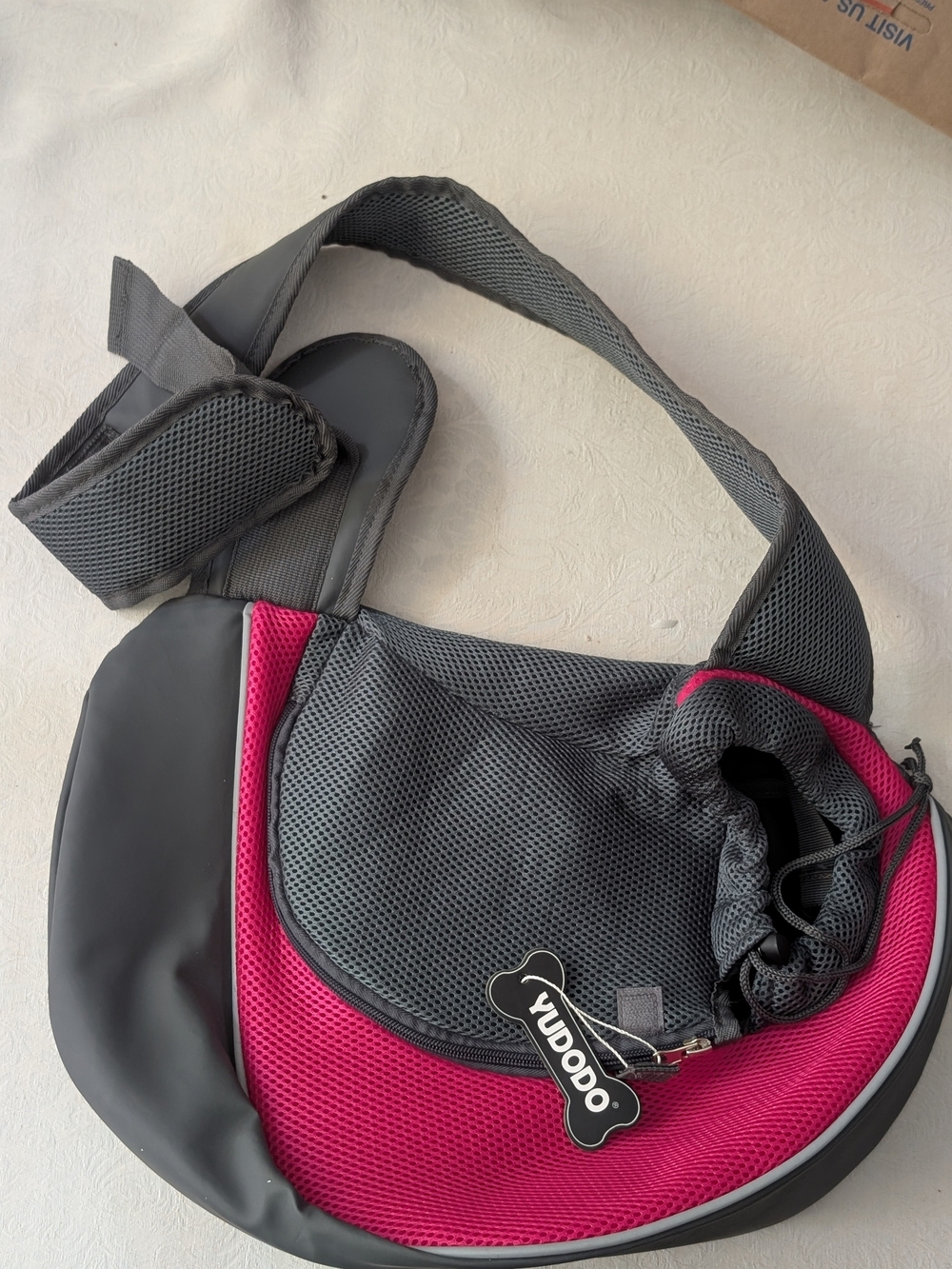 YUDODO Mesh Sling Tote Dog Carrier Gray/Pink Small